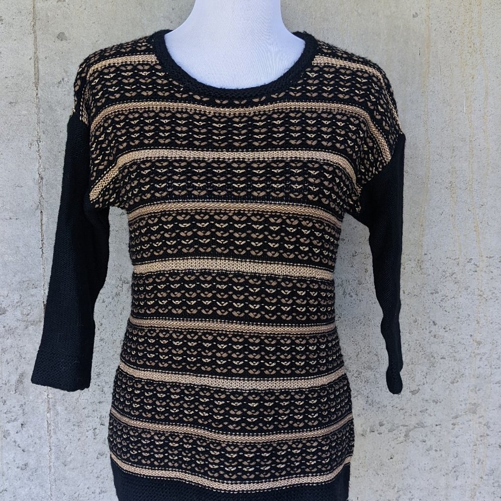 Coldwater Creek, Black and Metallic Gold Sweater, Wool Blend, Size M (10-12)
